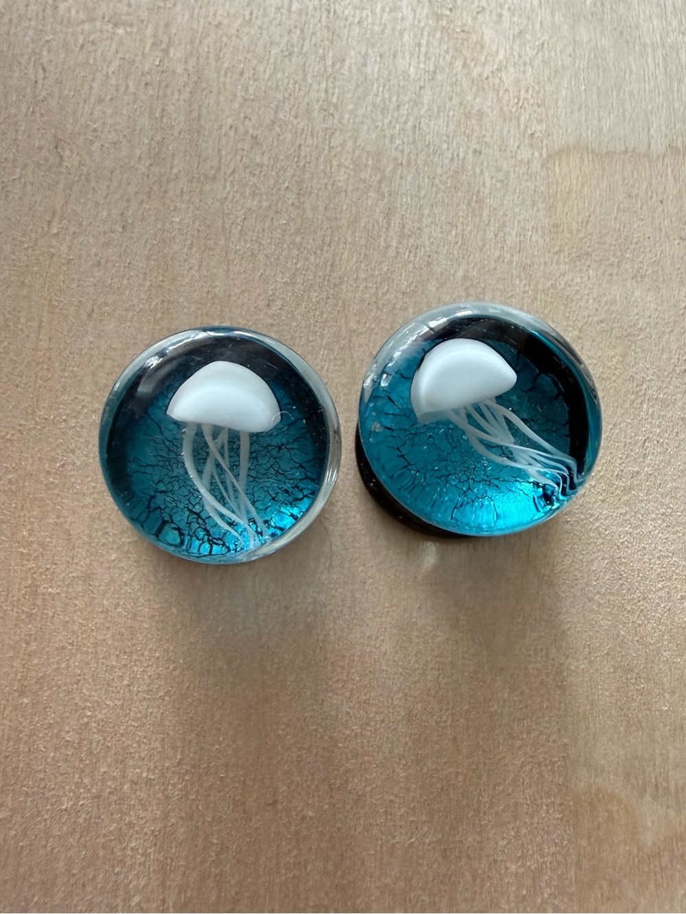 Handmade Glass Jellyfish Plugs - Teal & White size 00g